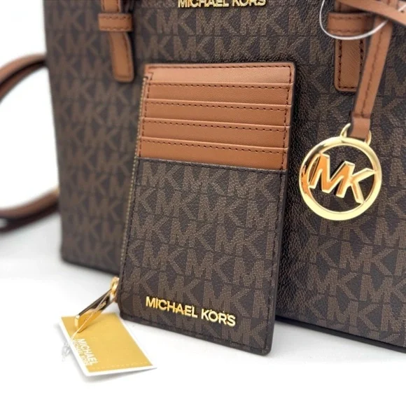 Michael Kors Jet Set Travel Logo Top-Zip Tote Bag & Logo Card Case Wallet Set